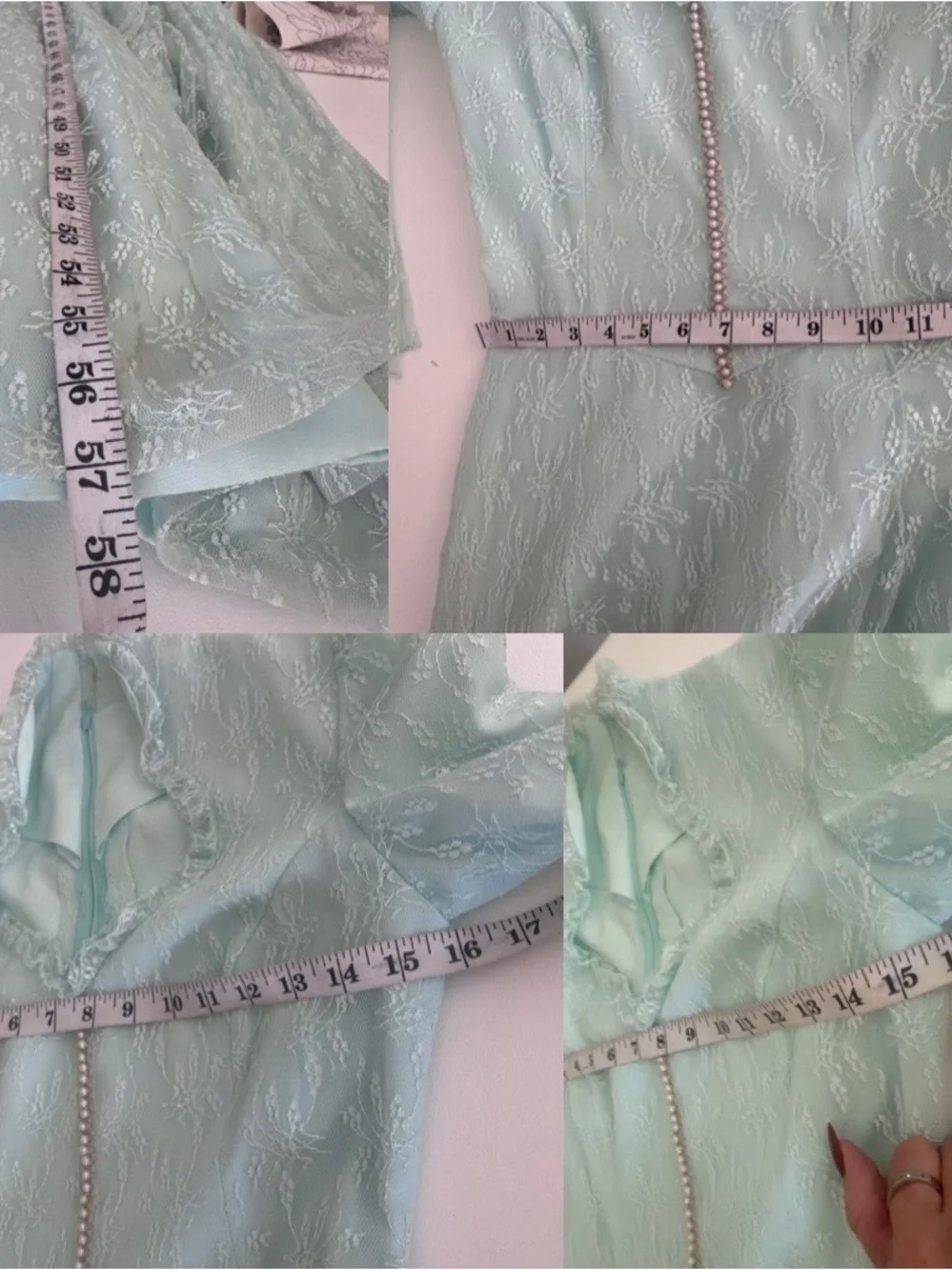 Ethereal 70s Aqua Lace Formal Gown – Matching Bridal Set choker garter small Euc
